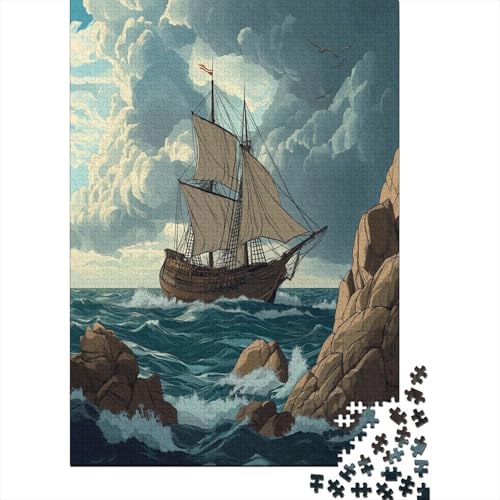 Art Piratenschiff Puzzle 1000 Teile,Puzzle Für Erwachsene, Impossible Puzzle, Geschicklichkeitsspiel Für Die Ganze Familie,Puzzle Legespiel- Erwachsenenpuzzle Puzzel 1000pcs (75x50cm) von RNDKAUUIE