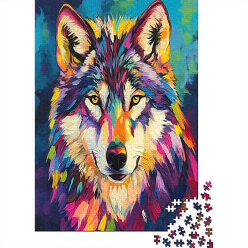 Bemalter Wolf 1000 Stück Puzzles Für Erwachsene Teenager Stress Abbauen Familien-Puzzlespiel Mit Poster in Voller 1000-teiliges Puzzle Lernspiel Spielzeug Geschenk 1000pcs (75x50cm) von RNDKAUUIE