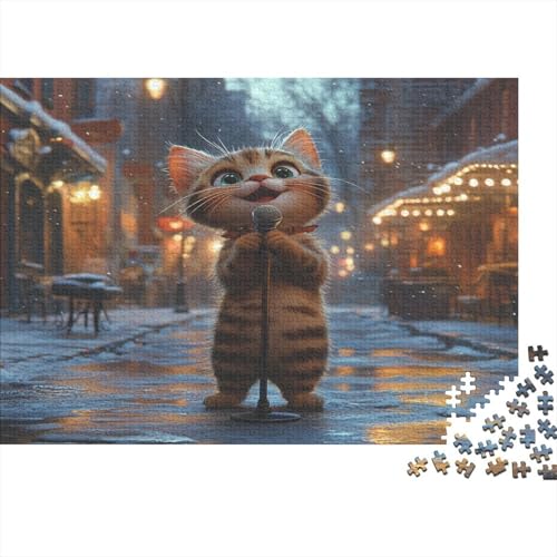 Die singende Katze Holzpuzzle Erwachsene, 1000 Teile Großes Holzpuzzle Für Erwachsene Und Kinder, Anzug Klassisches Puzzle Für Kinder Ab 12 Jahren Und Erwachsene 1000pcs (75x50cm) von RNDKAUUIE