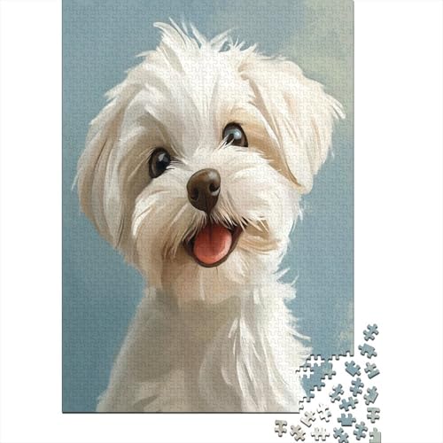 Netter Malteser Hund Puzzle 1000 Teile,Puzzle Für Erwachsene, Impossible Puzzle, Geschicklichkeitsspiel Für Die Ganze Familie,Puzzle Legespiel- Erwachsenenpuzzle Puzzel 1000pcs (75x50cm) von RNDKAUUIE