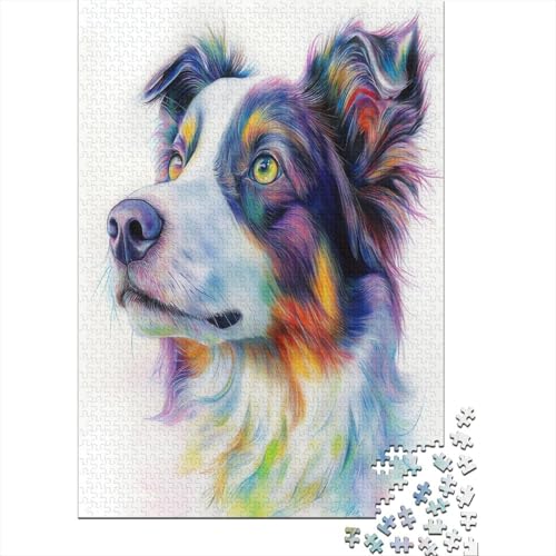 Painted Border Collie Holzpuzzle Erwachsene, 1000 Teile Großes Holzpuzzle Für Erwachsene Und Kinder, Anzug Klassisches Puzzle Für Kinder Ab 12 Jahren Und Erwachsene 1000pcs (75x50cm) von RNDKAUUIE