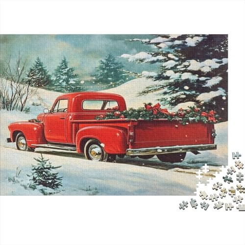 Weihnachten Red Truck Holzpuzzle Erwachsene, 1000 Teile Großes Holzpuzzle Für Erwachsene Und Kinder, Anzug Klassisches Puzzle Für Kinder Ab 12 Jahren Und Erwachsene 1000pcs (75x50cm) von RNDKAUUIE