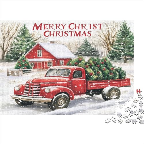 Weihnachten Red Truck Puzzle 1000 Teile, Puzzle Für Erwachsene, Impossible Puzzle, Geschicklichkeitsspiel Für Die Ganze Familie, Puzzle Farbenfrohes, Puzzle-Geschenk, Puzzle 1000pcs (75x50cm) von RNDKAUUIE