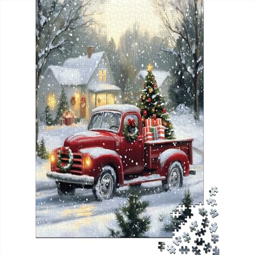 Weihnachten Red Truck Puzzle 1000 Teile, Puzzle Für Erwachsene, Impossible Puzzle, Geschicklichkeitsspiel Für Die Ganze Familie, Puzzle Farbenfrohes, Puzzle-Geschenk, Puzzle 1000pcs (75x50cm) von RNDKAUUIE