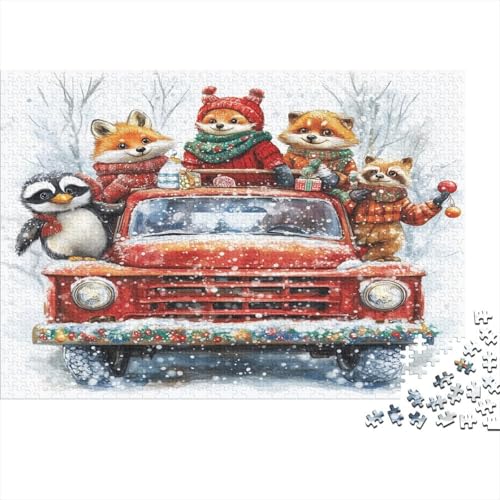 Weihnachten Red Truck Puzzle 1000 Teile,für Erwachsene, Impossible Puzzle,farbenfrohes Legespiel,Geschicklichkeitsspiel Für Die Ganze Familie,Erwachsenenpuzzle Puzzel 1000pcs (75x50cm) von RNDKAUUIE