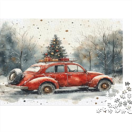 Weihnachten Red Truck Puzzle 1000 Teile,für Erwachsene, Impossible Puzzle,farbenfrohes Legespiel,Geschicklichkeitsspiel Für Die Ganze Familie,Erwachsenenpuzzle Puzzel 1000pcs (75x50cm) von RNDKAUUIE