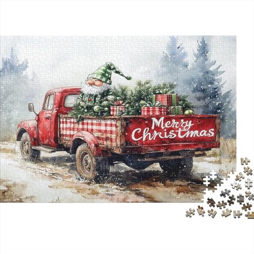 Weihnachten Red Truck Puzzle 1000 Teile,für Erwachsene, Impossible Puzzle,farbenfrohes Legespiel,Geschicklichkeitsspiel Für Die Ganze Familie,Erwachsenenpuzzle Puzzel 1000pcs (75x50cm) von RNDKAUUIE