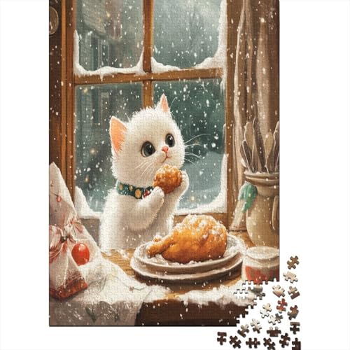 Weihnachtskatze Holzpuzzle Erwachsene, 1000 Teile Großes Holzpuzzle Für Erwachsene Und Kinder, Anzug Klassisches Puzzle Für Kinder Ab 12 Jahren Und Erwachsene 1000pcs (75x50cm) von RNDKAUUIE