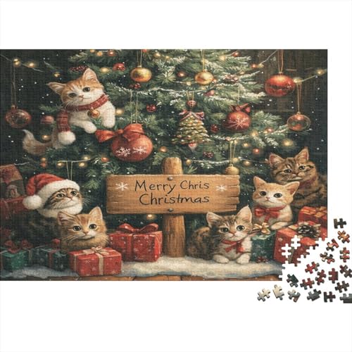 Weihnachtskatze Holzpuzzle Erwachsene, 1000 Teile Großes Holzpuzzle Für Erwachsene Und Kinder, Anzug Klassisches Puzzle Für Kinder Ab 12 Jahren Und Erwachsene 1000pcs (75x50cm) von RNDKAUUIE