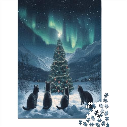 Weihnachtskatze Holzpuzzle Erwachsene, 1000 Teile Großes Holzpuzzle Für Erwachsene Und Kinder, Anzug Klassisches Puzzle Für Kinder Ab 12 Jahren Und Erwachsene 1000pcs (75x50cm) von RNDKAUUIE