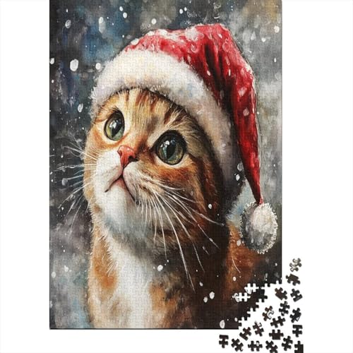 Weihnachtskatze Klassische Puzzles Puzzles 1000 Teile Für Erwachsene Puzzle Spielzeug Puzzle Einzigartige Geschenk Puzzleteile Tierpuzzle Für Die Familienspielsammlung Home Decor 1000pcs (75x50cm) von RNDKAUUIE