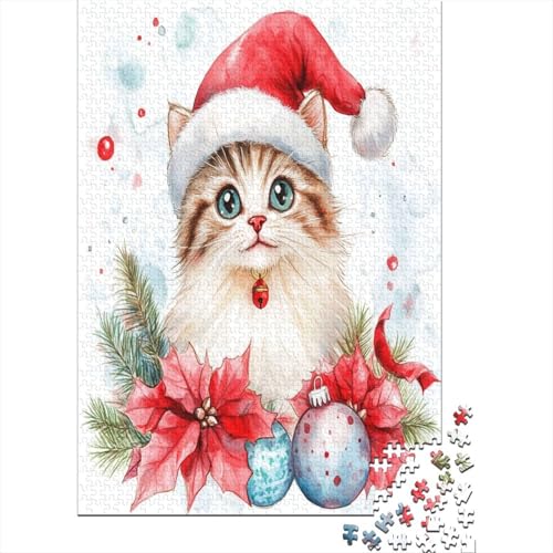 Weihnachtskatze Klassische Puzzles Puzzles 1000 Teile Für Erwachsene Puzzle Spielzeug Puzzle Einzigartige Geschenk Puzzleteile Tierpuzzle Für Die Familienspielsammlung Home Decor 1000pcs (75x50cm) von RNDKAUUIE