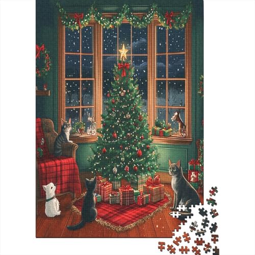 Weihnachtskatze Puzzle 1000 Teile, Puzzle Für Erwachsene, Impossible Puzzle, Geschicklichkeitsspiel Für Die Ganze Familie, Puzzle Farbenfrohes, Puzzle-Geschenk, Puzzle 1000pcs (75x50cm) von RNDKAUUIE