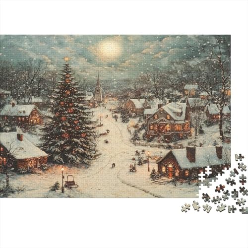 Weihnachtsstadt 1000 Stück Puzzles Für Erwachsene Teenager Stress Abbauen Familien-Puzzlespiel 1000-teiliges Puzzle Kinder Lernspiel Spielzeug Geschenk Puzzel 1000pcs (75x50cm) von RNDKAUUIE