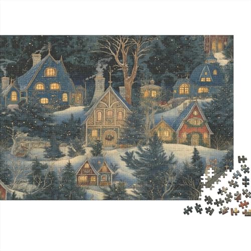 Weihnachtsstadt Puzzle 1000 Teile,für Erwachsene, Impossible Puzzle,farbenfrohes Legespiel,Geschicklichkeitsspiel Für Die Ganze Familie,Erwachsenenpuzzle Puzzel 1000pcs (75x50cm) von RNDKAUUIE