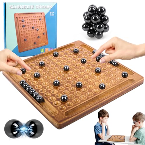 RNHDLY Magnetisches Schachspiel mit Vintage Holzbrett, Magnet Schachspiel mit 20 Magnetsteine, Magnetschachspiel Schachbrett Magnetisch für Familientreffen und Camping von RNHDLY