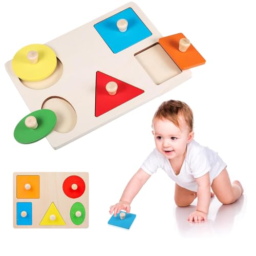 Geometrisches Puzzle, Baby Puzzle Montessori Puzzle, HolzPuzzle, Mehrere Form Holz Puzzle Steckpuzzle, Für Baby Kleinkinder Kinder Lernspielzeug von RNXSIB