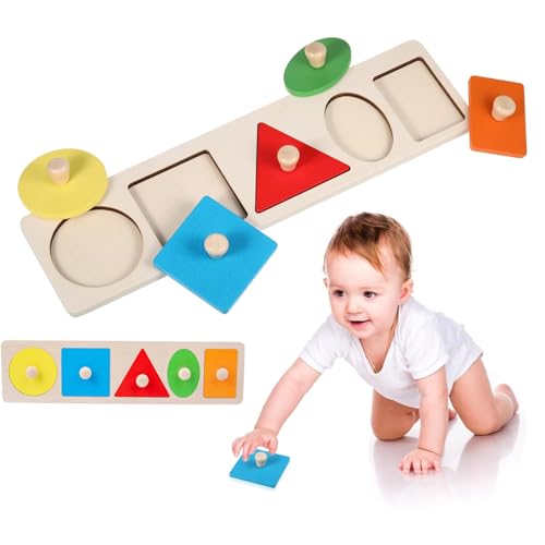 Geometrisches Puzzle, Baby Puzzle Montessori Puzzle, HolzPuzzle, Mehrere Form Holz Puzzle Steckpuzzle, Lernspielzeug Geschenk für Kindergarten und Vorschule von RNXSIB