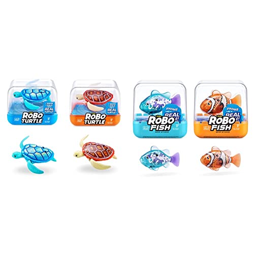 ROBO ALIVE Robo Fish Serie 3 Roboter-Fisch, 2er-Pack & Roboter-Schwimmschildkröte (2er Pack, Orange & Blau) von ROBO ALIVE