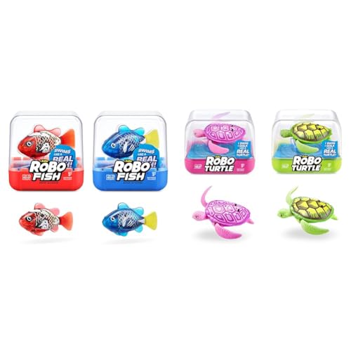 ROBO ALIVE Robo Fish Series 3 Roboter-Fisch, 2er Pack, Blau und Rot, schwimmt in mehrere Richtungen, batteriebetrieben, Spielzeugfisch, Poolspielzeug & Roboter Schildkröte (2er Pack, grün & rosa) von ROBO ALIVE