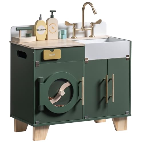 ROBOTIME Holzspielzeug Waschmaschine für Kinder, Waschmaschine und Trockner Rollenspiel-Set mit Zubehör, Realistischer Sound & Eisen-Optik, Spielküche für Kleinkinder ab 3 Jahren (Vintage Grün) ROBOTIME Holzspielzeug Waschmaschine für Kinder, Waschmaschine und Trockner Rollenspiel-Set mit Zubehör, Realistischer Sound & Eisen-Optik, Spielküche für Kleinkinder ab 3 Jahren (Vintage Grün) von ROBOTIME