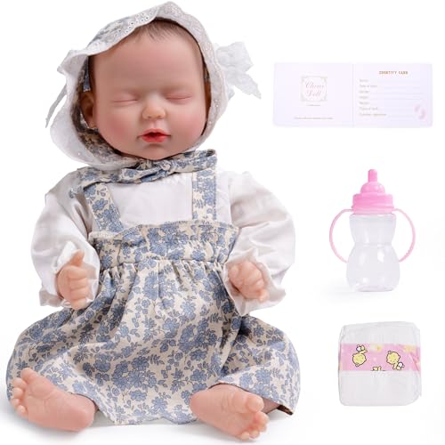 ROBUD 44cm Reborn Puppen – Lebensechte Reborn Baby Puppen Vollsilikon mit Weichem Körper, Schlafendes Baby mit Flasche, Windel, Schnuller, Spielzeug Geschenk für Kinder ab 3 Jahren von ROBUD