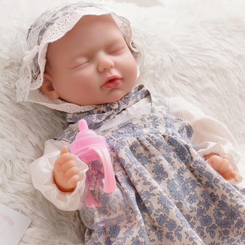 ROBUD 44cm Reborn Puppen – Lebensechte Reborn Baby Puppen Vollsilikon mit Weichem Körper, Schlafendes Baby mit Flasche, Windel, Schnuller, Spielzeug Geschenk für Kinder ab 3 Jahren von ROBUD