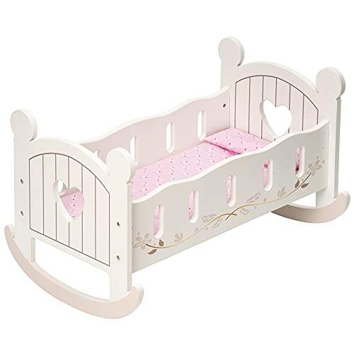 ROBUD Puppenbett Holz für 45 cm Puppen, Baby Puppenzubehör Puppen Bett Puppenwiege Puppen Zubehör mit Puppenbettwäsche, Holz Spielzeug Geschenke für Kleinkinder Kinder von ROBUD