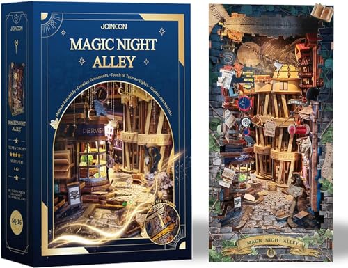 ROCOXIA DIY Book Nook Kit, DIY Miniatur Booknook, Book Nook Shelf Insert, Geschenk für Geburtstag Thanksgiving Day Weihnachten (Magic Night Alley) von ROCOXIA