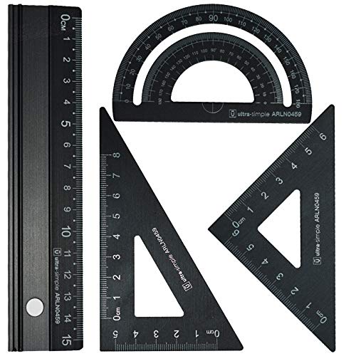 Metall Architekten-Skala Lineal Set - Rodmaie 4 PCS Technisches Zeichnungsset, Mathematik Geometrie Werkzeug, Winkelmesser, Dreieck, Architekten Lineal Set für Schüler von RODMAIE