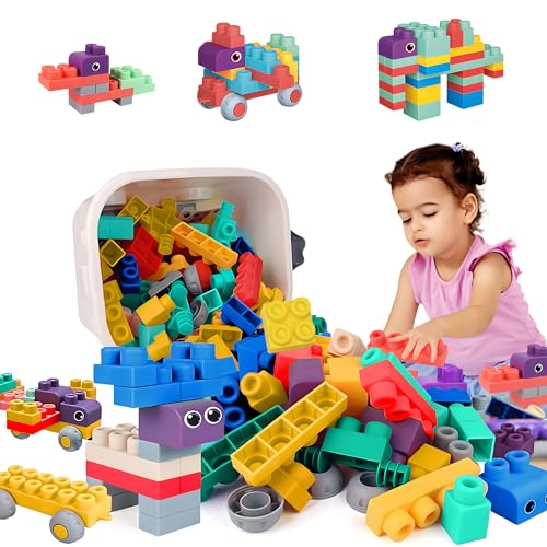 80PCS Baby Blocks Set with Storage Bucket, STEM Educational Blocks for Babies 6 Months and Up, Soft Rubber Big Building Blocks, Sensory Stacking Toys for Toddlers von ROHSCE