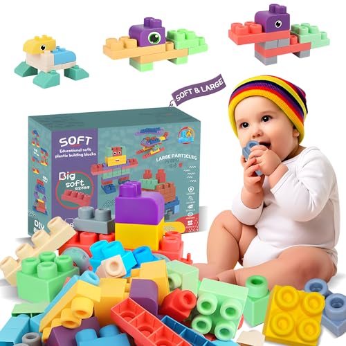 Baby Soft Blocks Building Toys, 46PCS Blocks for Babies 6 Months and Up, STEM Educational Toddler Gift, Soft Rubber Blocks for Sensory Play, Big Building Blocks Set von ROHSCE