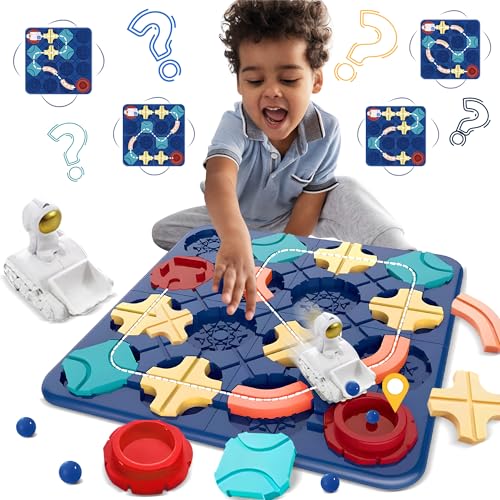 ROHSCE Brettspiel Puzzle Logischer Straßenbauer, Lernspielzeug für kluge Köpfe, STEM-Lernspielzeug, Vorschul-Reisespielzeug, Brettspiel-Auto-Spiele für Kinder im Alter von 4-8 Jahren (Blue) von ROHSCE