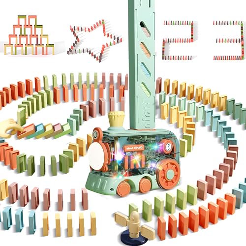 ROHSCE Domino Train Toy,STEM Montessori Spielzeug für 3 Jahre Old, 80 Stück Kinder Games Automatic Dominos Set, Lichter & Music Creative Gifts for Boys Girls Autistic von ROHSCE