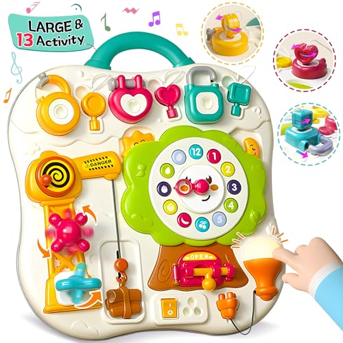 ROHSCE Montessori Busy Board – Lerntafel für Babys, 1 bis 3 Jahre, mit 13 musikalischen Aktivitäten und LED-Lichtern, sensorischen Spielen, feinmotorischen Aktivitäten von ROHSCE