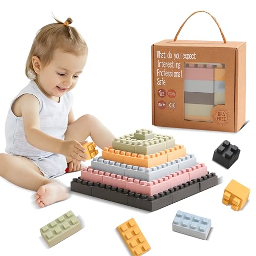 ROHSCE Silicone Soft Building Blocks, Montessori Educational Baby Toy for Teething Gifts, Large Sensory Stacking Toys for Preschool Learning and Creative Play, 20PCS von ROHSCE