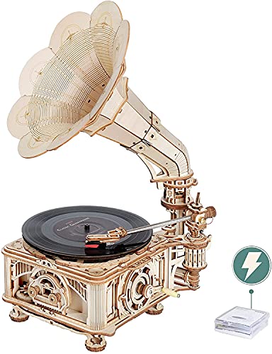 ROKR 3D Holzpuzzle für Erwachsene Teenager DIY Modellbausatz Basteln Mechanische Puzzle-Klassisches Grammophon, Automatischer und Manueller Modus LKB01D von ROKR