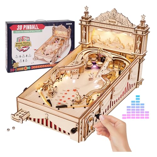 ROKR Holz Pinball Flipper Modellbausatz 3D Holzpuzzle Erwachsene Flipperautomat Tischspiel Geschenkidee für Männer Frauen von ROKR