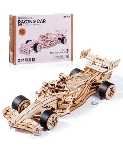 ROKR 3D Puzzle Holz Rennwagen Modellbausatz für Erwachsene Kinder, Mechanische Getriebemodelle 3D Holzpuzzle DIY Geschenke für Männer Frauen Rennwagen, Racing Car, LK505 von ROKR