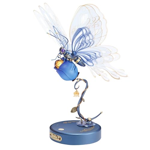 ROKR 3D Metall Puzzle Erwachsen Schmetterling Modellbausatz -Steampunk Insekt Figur Sammelbares Spielzeug-Deko Geschenk(blau) von ROKR