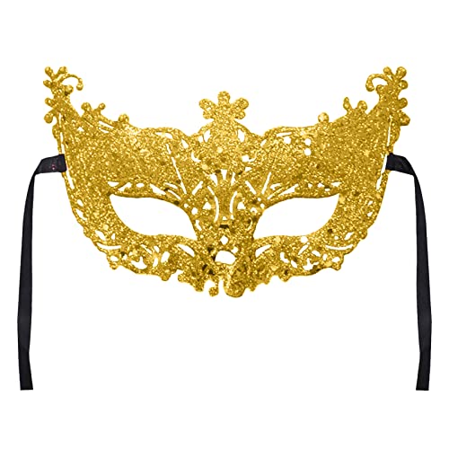 ROLAQDK Karneval Maske Maskenball für Damen, Frauen Karneval Maskerade Party Kostüm Festival Augenmaske 1920er Jahre Mardi Gras Party Maske für Cosplay (Gold) von ROLAQDK