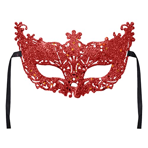 ROLAQDK Karneval Maske Maskenball für Damen, Frauen Karneval Maskerade Party Kostüm Festival Augenmaske 1920er Jahre Mardi Gras Party Maske für Cosplay (Rot) von ROLAQDK