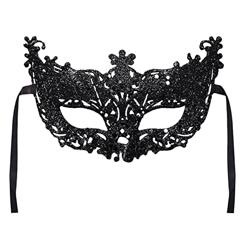 ROLAQDK Karneval Maske Maskenball für Damen, Frauen Karneval Maskerade Party Kostüm Festival Augenmaske 1920er Jahre Mardi Gras Party Maske für Cosplay (Schwarz) von ROLAQDK