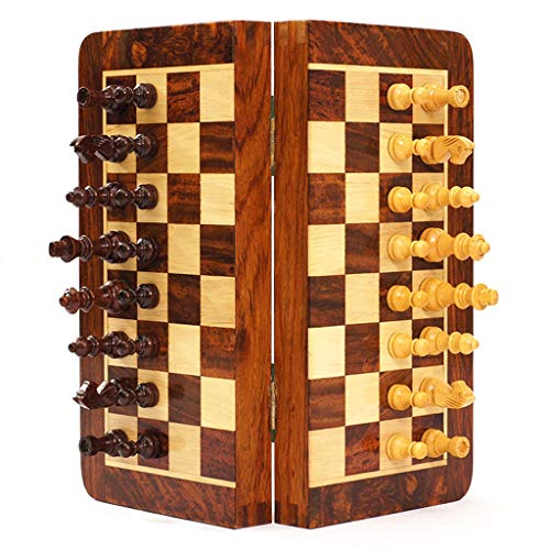 Schach Schachspiel aus Holz, tragbares, faltbares Reise-Schachbrettspielset, Aufbewahrung für Holz, Reisespielspielzeug, Geschenk-Schachspiel von ROLTIN
