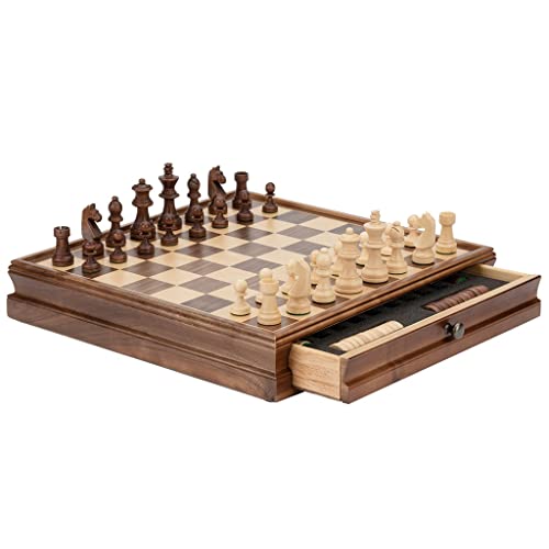 Schachspiel, Internationales Schach- und Dame-Set mit Schublade, 2-in-1-Schachbrettspielset aus Holz, magnetisches Reiseschach für Kinder/Erwachsene, Schachbrett-Sets von ROLTIN