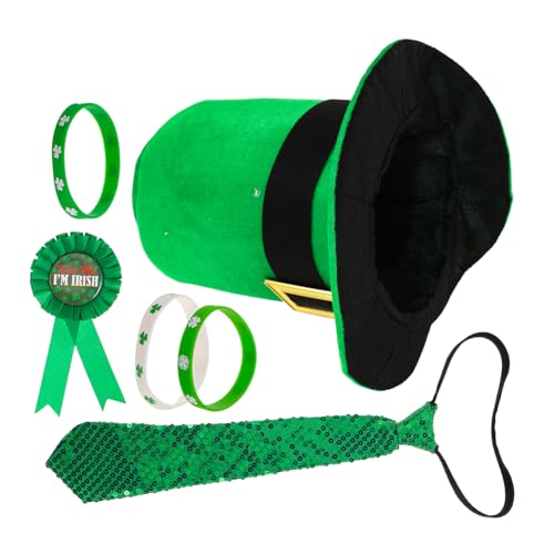 ROMANSENTIAL 1 Satz Partygeschenke Zum St. Patrick's Day, Festliches Grünes Kleeblatt-hut Und Kragen-krawatte, Kostümzubehör-set Für Feiern, Paraden Und Irische Veranstaltungen von ROMANSENTIAL