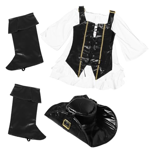 ROMANSENTIAL 1set Mädchen Piraten Outfit Mittelalter Kinder Piratenkostüm Langarm Gothic Kleid Kleines Mädchen Halloween Kostüm Piratenkleid Cosplay Party Weste Für Halloween Cosplay von ROMANSENTIAL