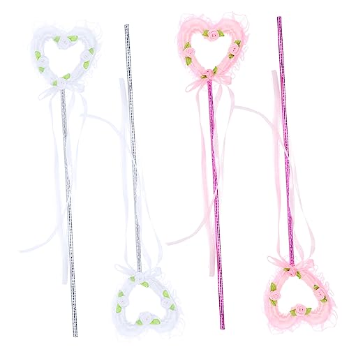 ROMANSENTIAL 4 Stück Zauberstab Feenstab Mädchen Zauberstab Feenflügel Zauberstäbe für Gartenfeen Sternenstab Fairy Wand + Glitters Toys -Fee-Sticks- Winkelfeenstöcke Stoff von ROMANSENTIAL