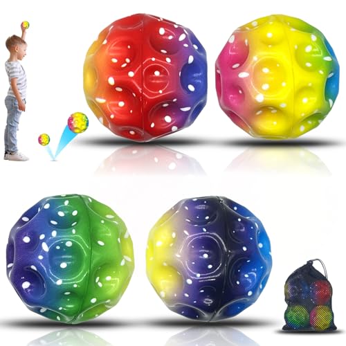 ROMANVIC Moon Ball,4Pcs Jump Ball Original,7cm - am Höchsten Springender Gummiball - Ballkrater Erzeugen beim Aufprall EIN knallendes Geräusch – Leicht Greifbar – Flummies Galaxy für Boys von ROMANVIC