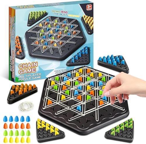 ROMANVIC Triggle Spiel,Triggle Geometrisches Schachspiel,Urlaubs- oder Geburtstagsgeschenk Game für Erwachsene Jungen und Mädchen ab 9 Jahren, Chain Triangle Orbito Gummibänder Brettspiele von ROMANVIC